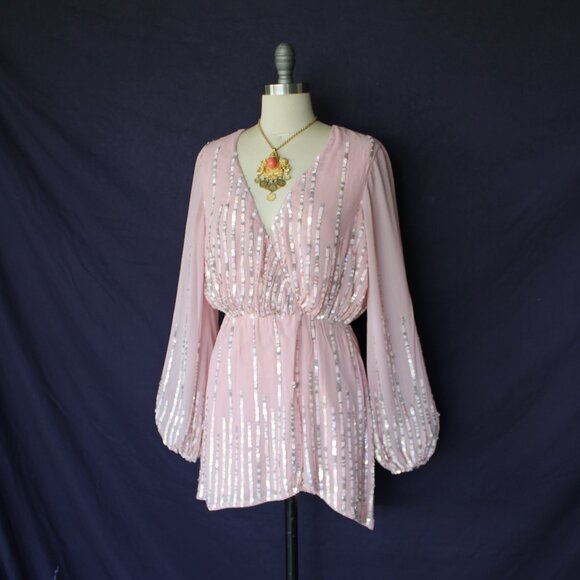 lovers and friends poppy pink blush embelished sequin mini dress wrap tunic $358 - Picture 5 of 12